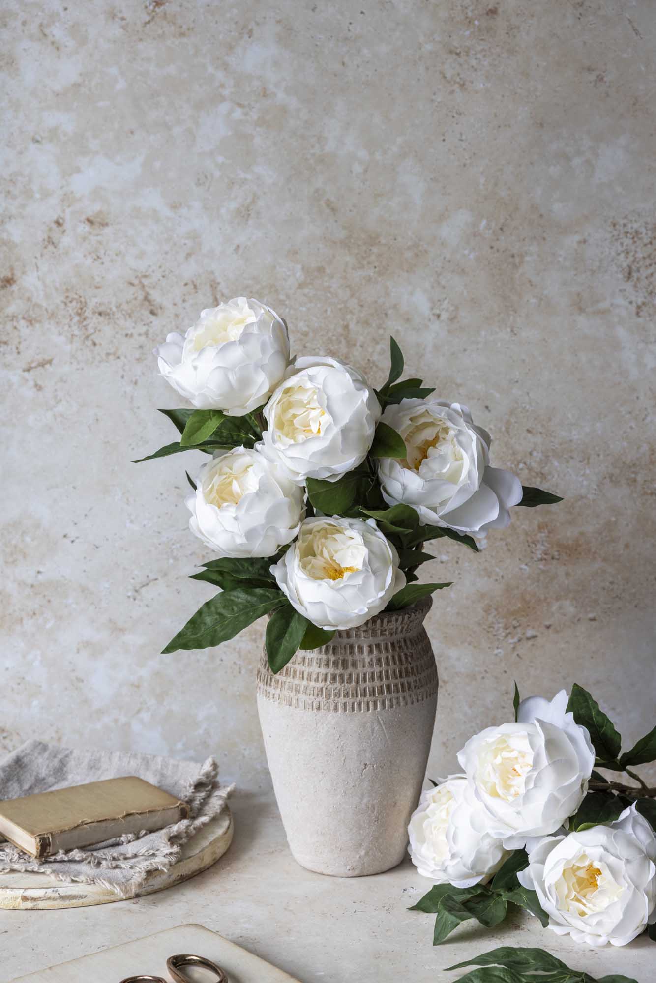 Artificial Real Touch Peony, White - Image 5