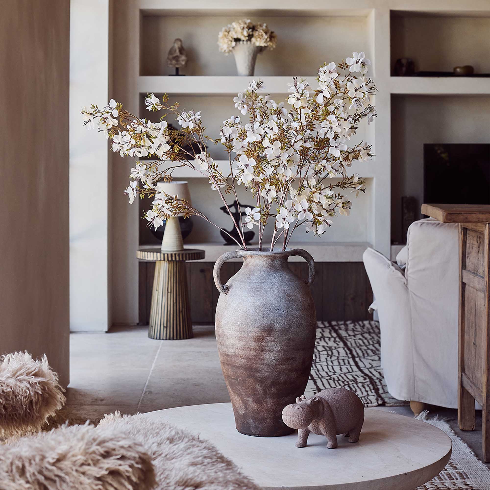 Artificial Prunus Blossom Bouquet, Cream