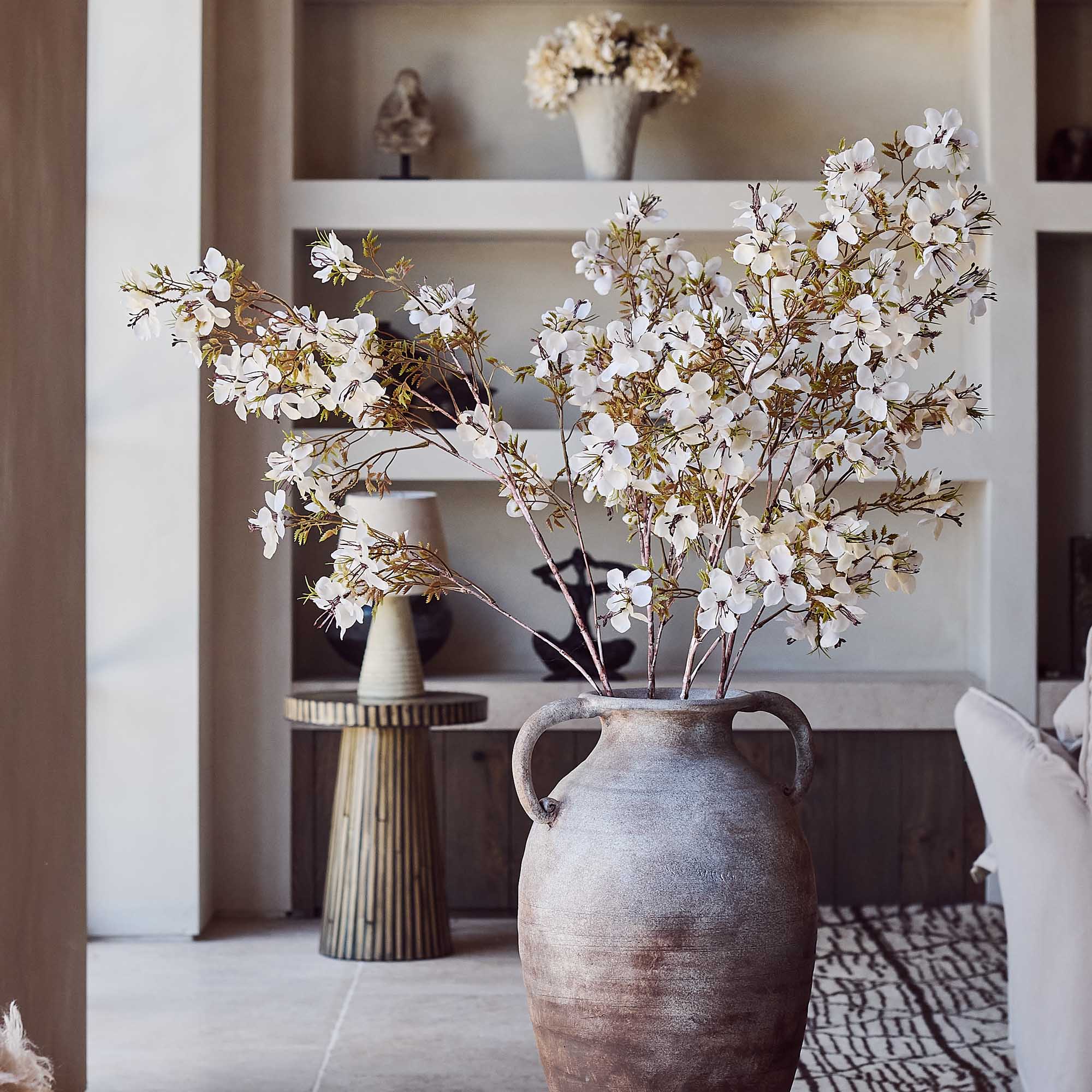 Artificial Prunus Blossom Bouquet, Cream - Image 2