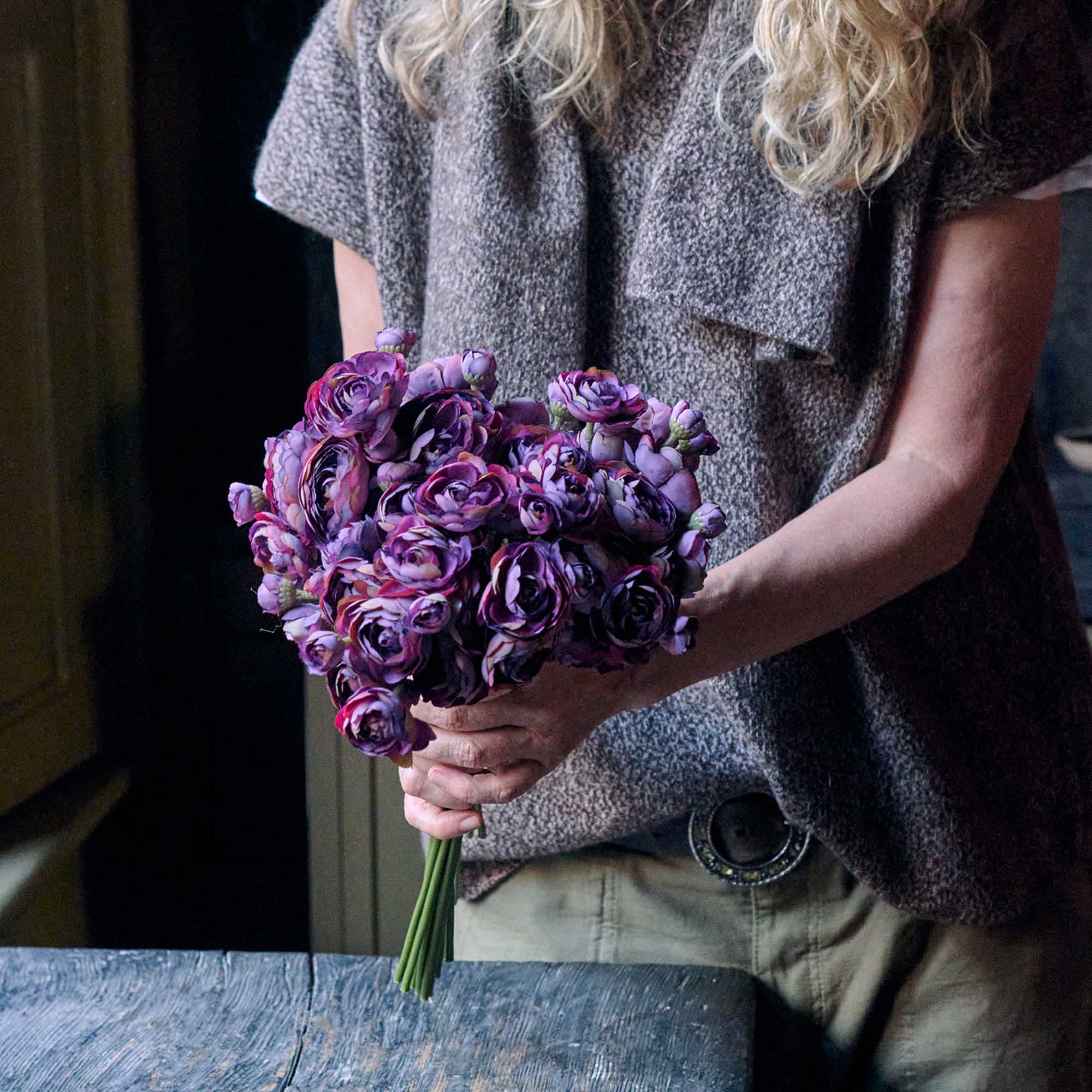 Artificial Ranunculus Bunch, Purple - Image 4