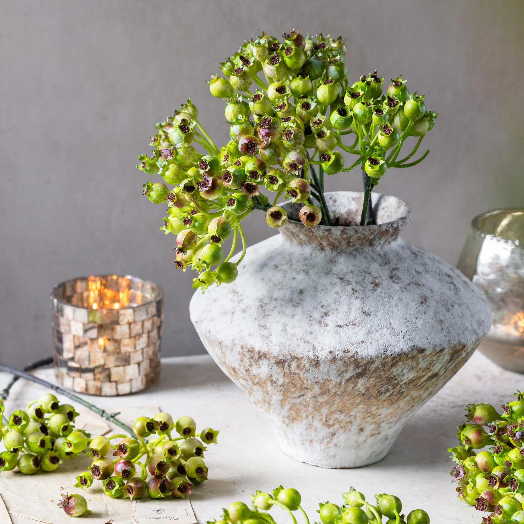 Artificial Rosehip Bunch, Olive
