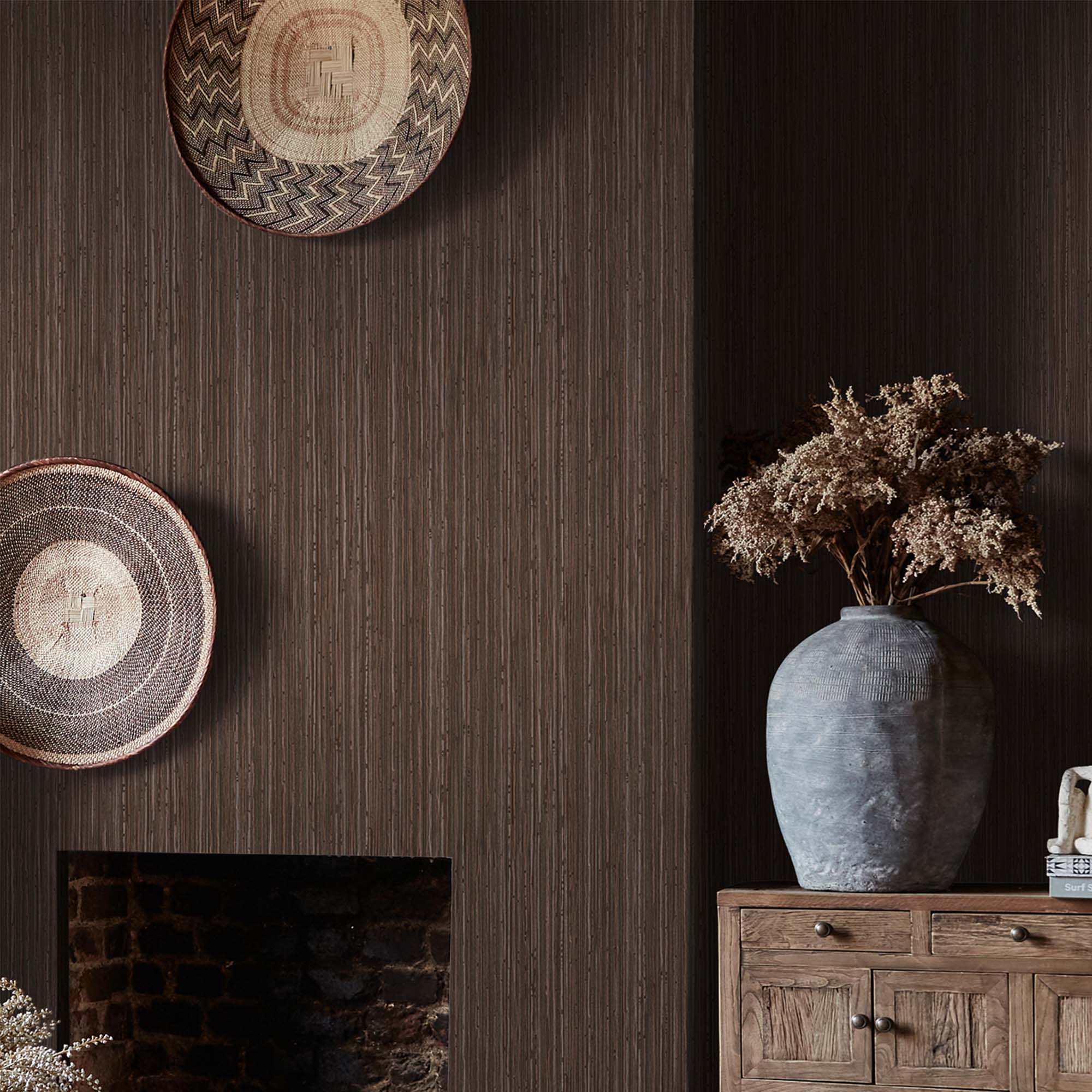 Fibre Stripe Wallpaper, Chocolate