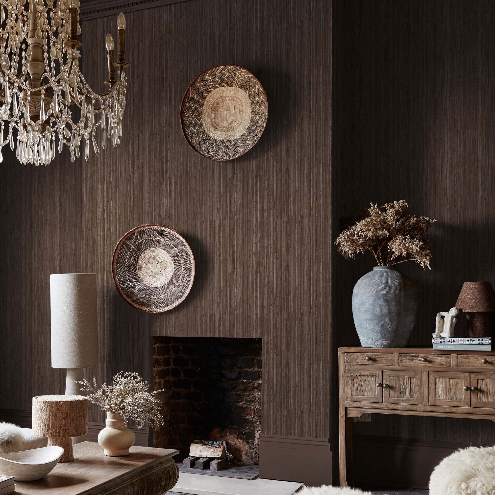 Fibre Stripe Wallpaper, Chocolate - Image 2