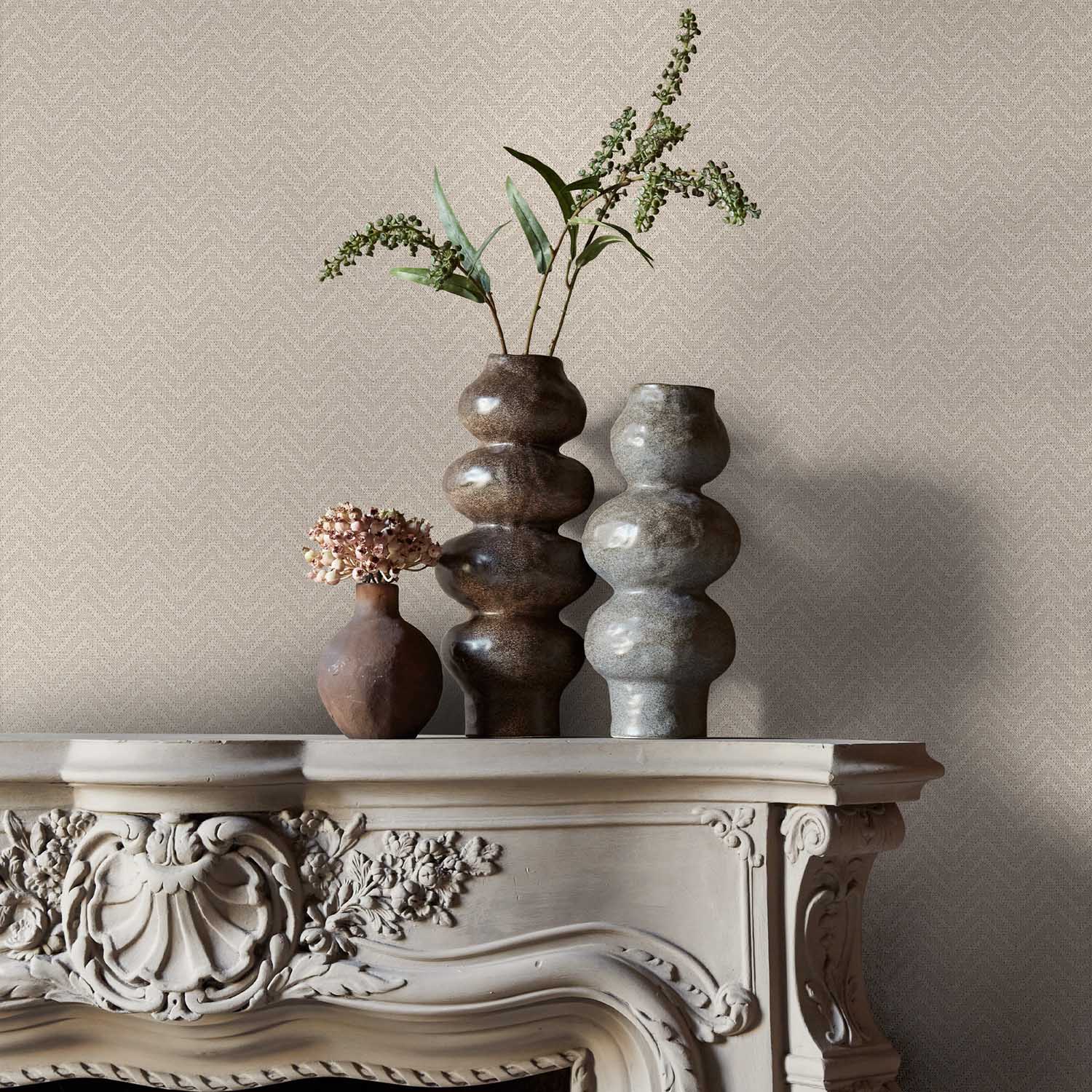 Herringbone Weave Wallpaper, Pebble - Image 2