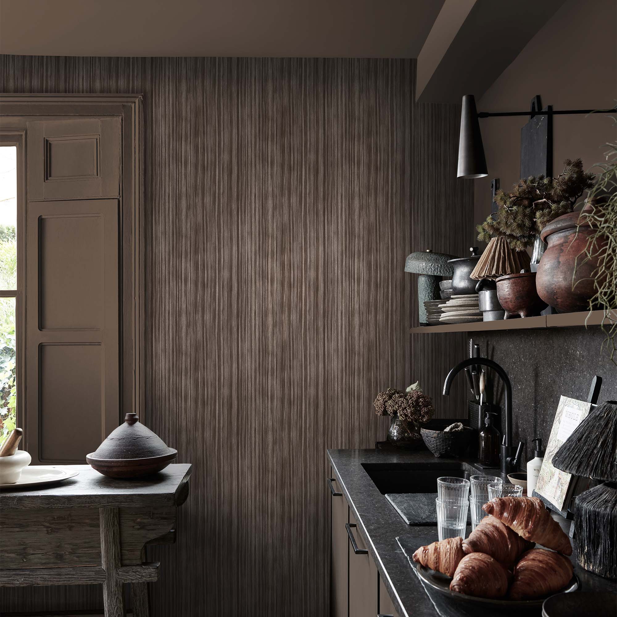 Linear Luxe Wallpaper, Deep Greige