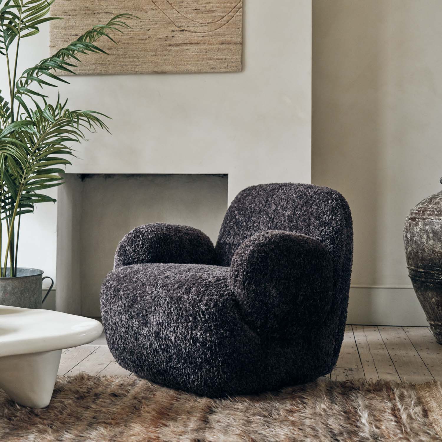 Natasha Faux Shearling Armchair, Charcoal - Image 2