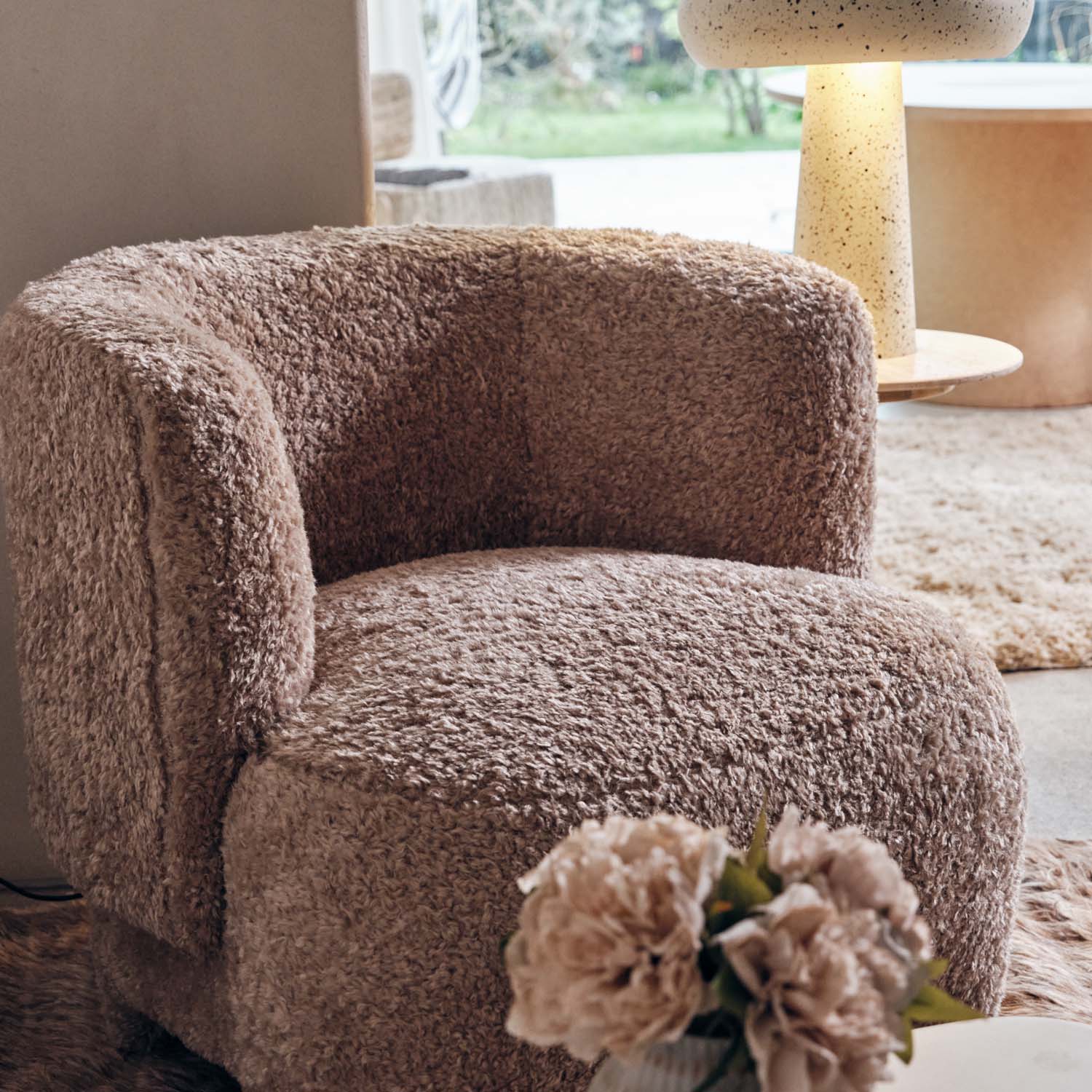 Nola Faux Shearling Armchair, Beige - Image 3