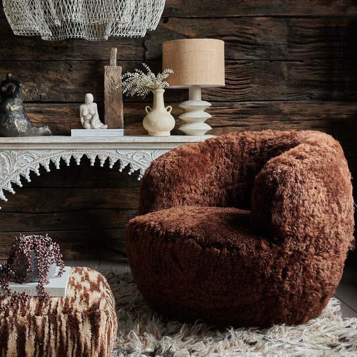 Solange Sheepskin Swivel Armchair, Chestnut - Image 2