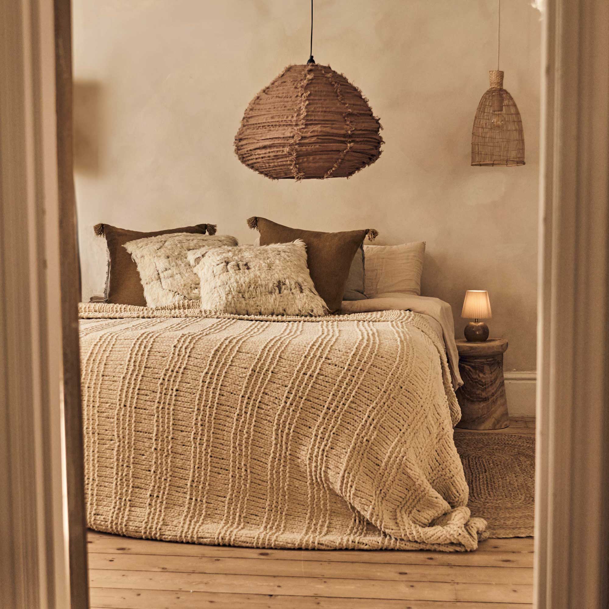 Thornton Knitted Throw, Cream - Image 2