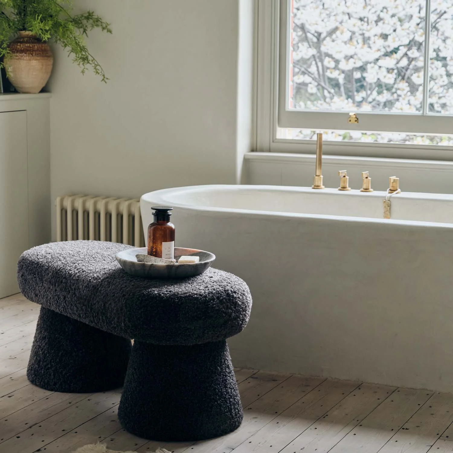 Tulip Faux Shearling Bench, Charcoal